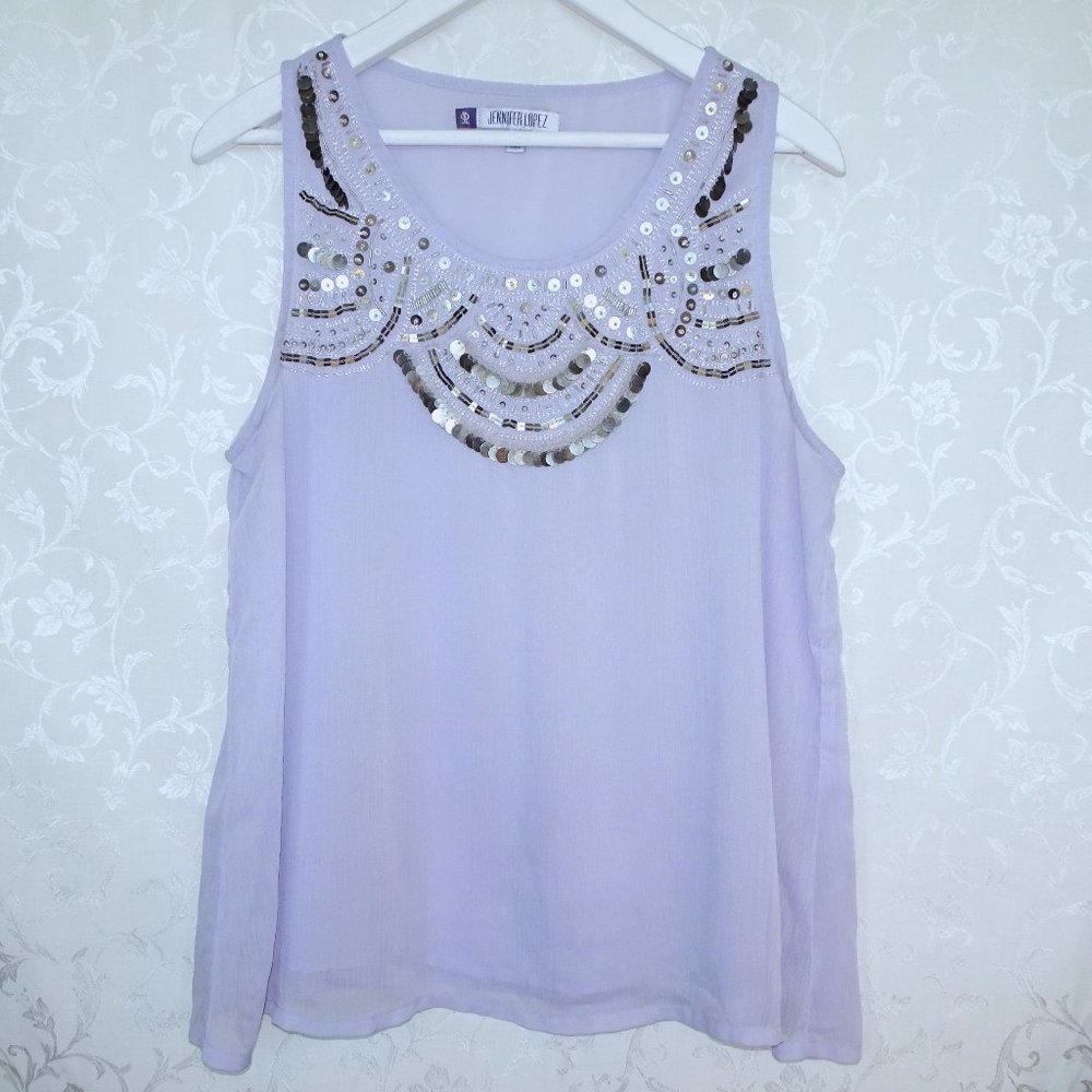 Jennifer Lopez Lilac Embellished Sleeveless Blouse